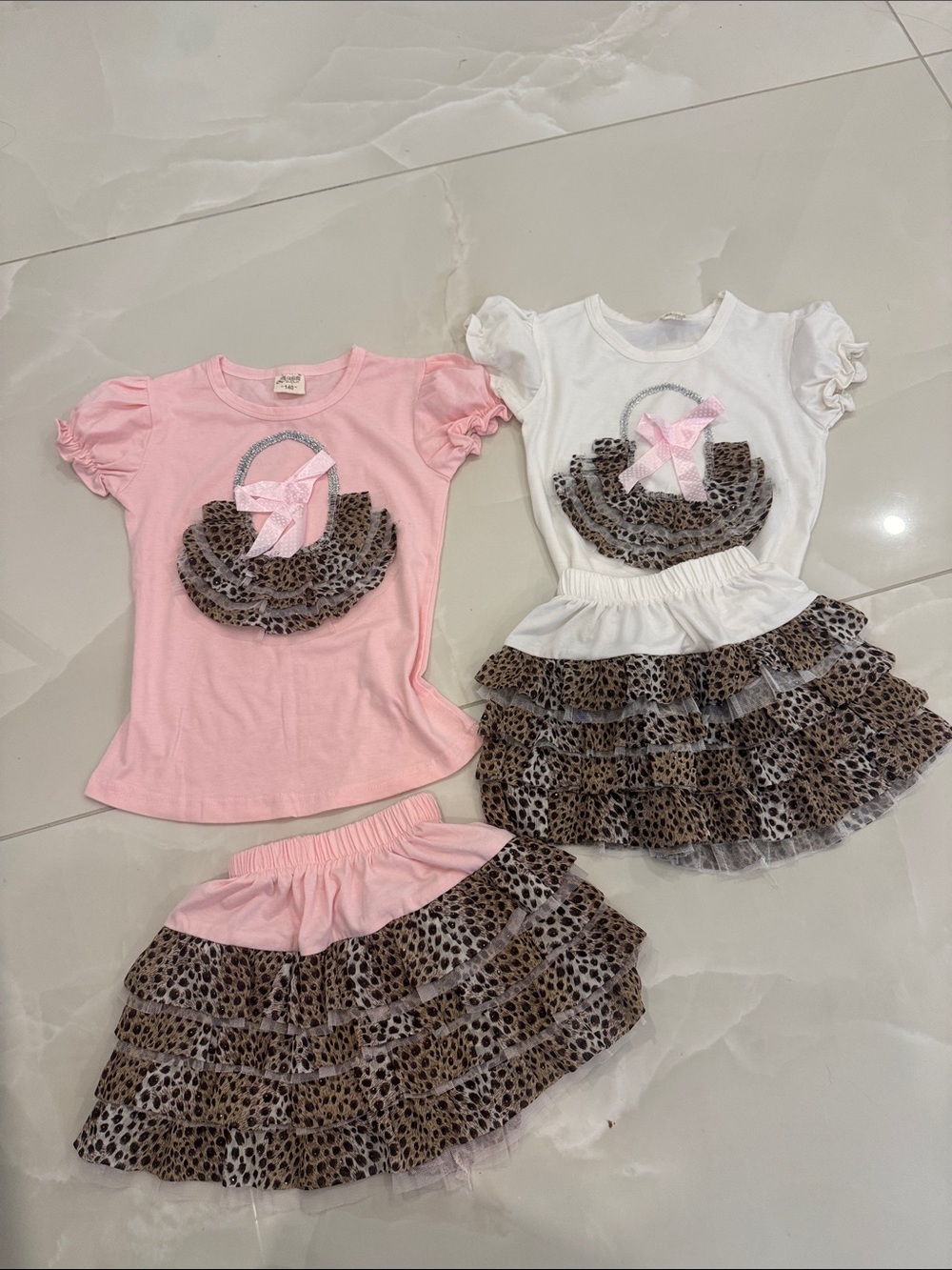 Kids Leopard Ruffle Pajama Set - Pink & White